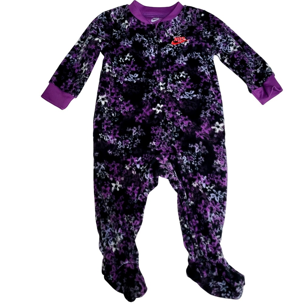 Nike Baby Girls Fleece Footed Pajamas Jumpsuit Purple Floral Print Size 9M NWT